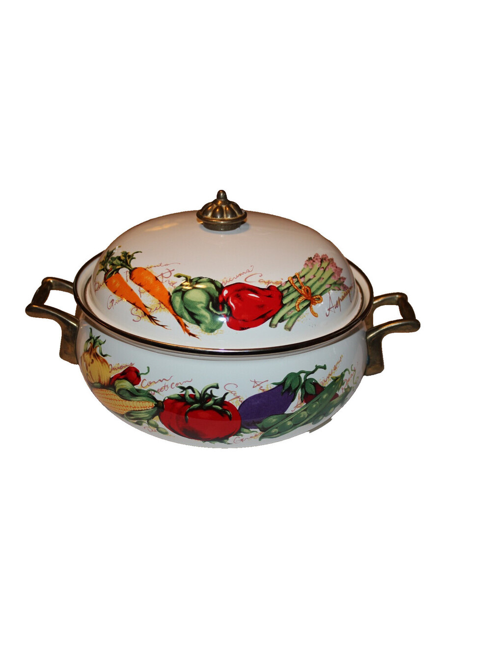 Vintage Farmers Market 3 Qt Enamel Casserole Dutch Oven Vegetable Lid NOS